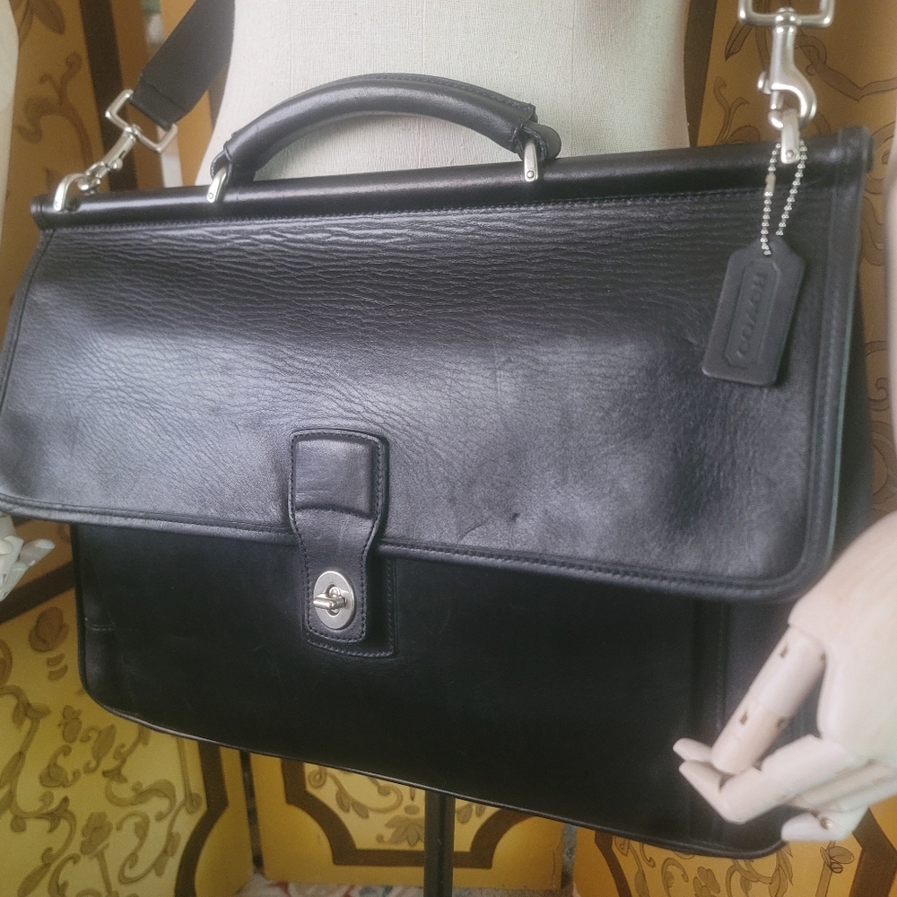 COACH Unisex Black Leather Satchel Briefcase Classic Look - Picture 3 of 9